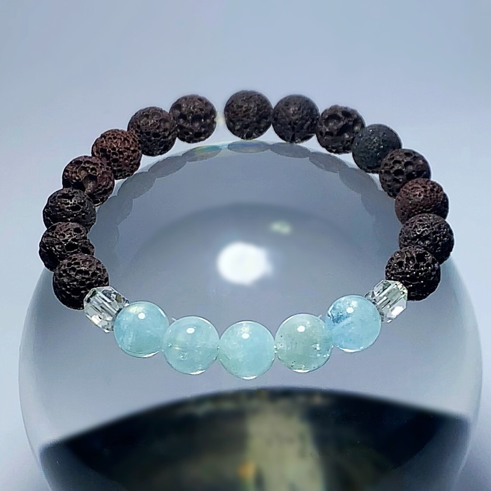 Aquamarine & Lava Rock Oil Diffuser Bracelet! - Picture 2 of 4